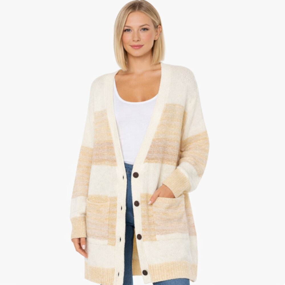 FREE PEOPLE Southport Beach Oversized Striped Cardigan Sweater Longline